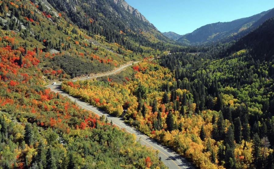 Little Cottonwood Canyon road in autumn